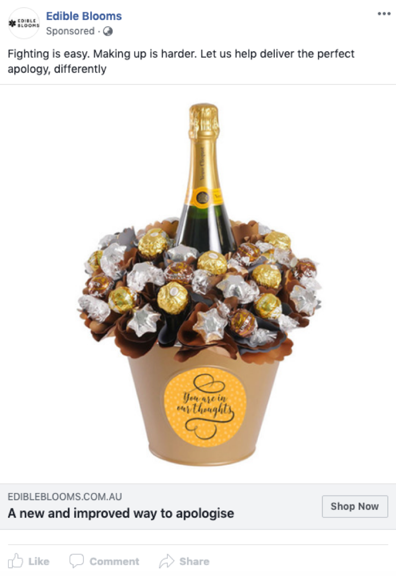 Edible Blooms Facebook ad example
